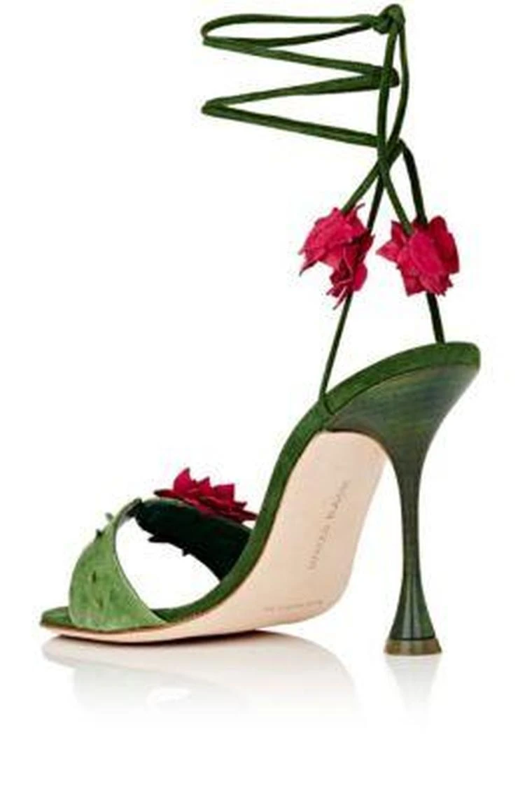 商品Manolo Blahnik|Xacactus Textured Leather Ankle-Tie Sandals,价格¥4236,第3张图片详细描述