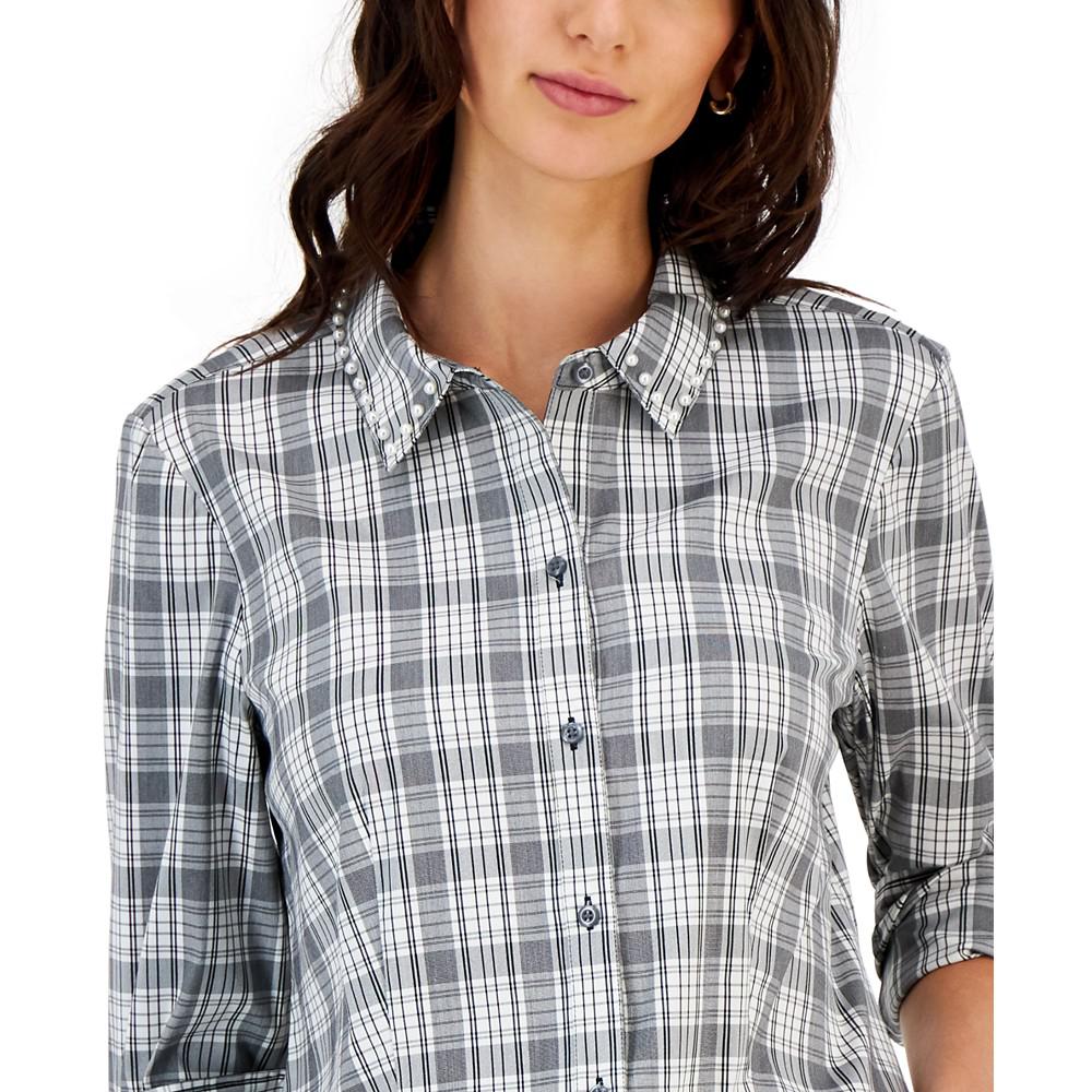 Women's Embellished Plaid Long Sleeve Top, Created for Macy's商品第3张图片规格展示