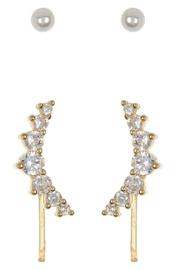 商品Nordstrom|Set of 2 Imitation Pearl Studs & CZ Ear Climbers,价格¥61,第1张图片