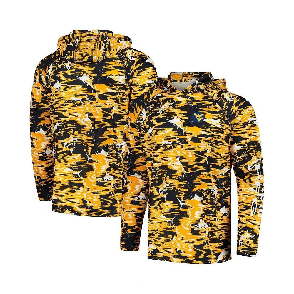 商品Columbia|Men's  Navy West Virginia Mountaineers PFG Terminal Tackle Omni-Shade Rippled Long Sleeve Hooded T-shirt,价格¥443,第1张图片