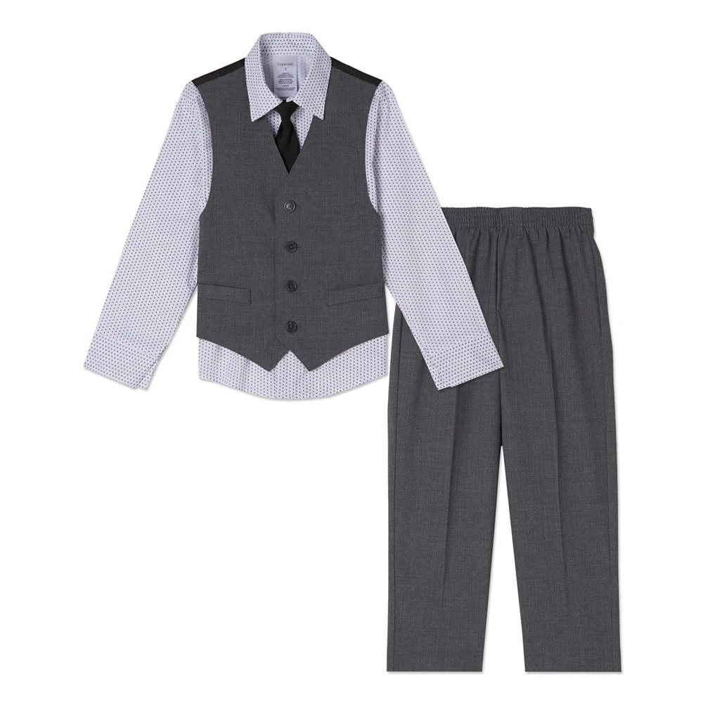 商品Calvin Klein|Little Boys Bi-Stretch Vest, Pants, Shirt and Tie, 4-Piece Set,价格¥191,第2张图片详细描述