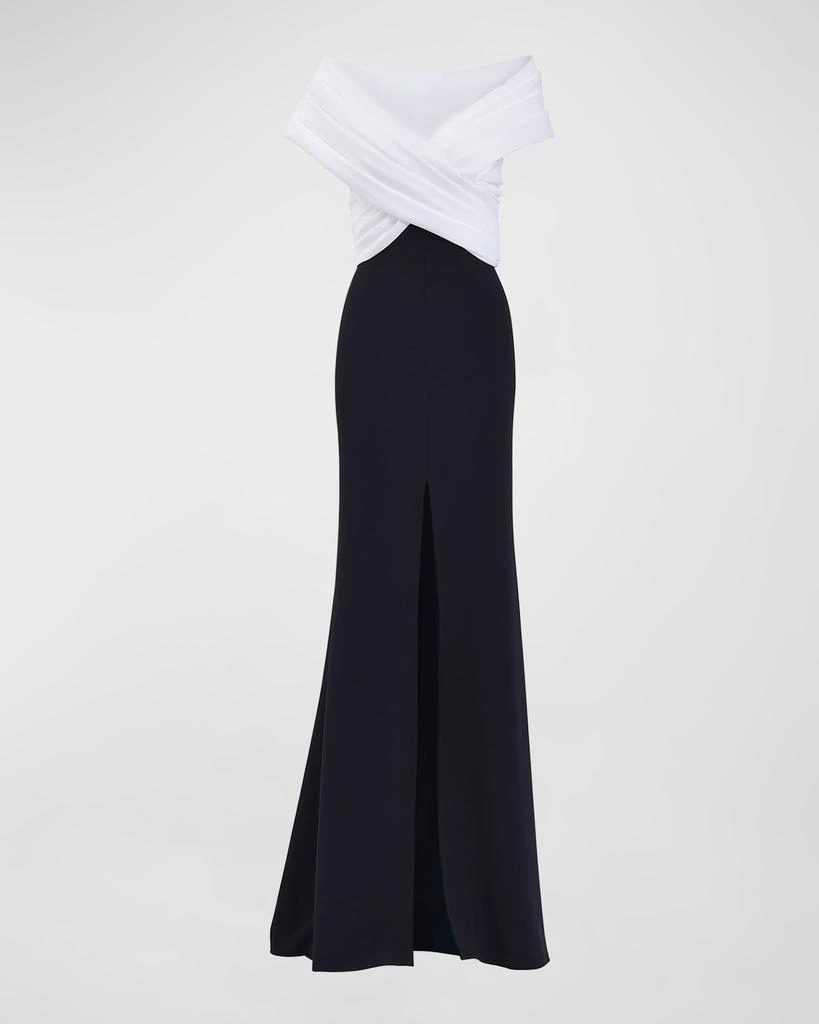 商品Tadashi Shoji|Pleated Two-Tone Off-Shoulder Gown,价格¥3689,第1张图片