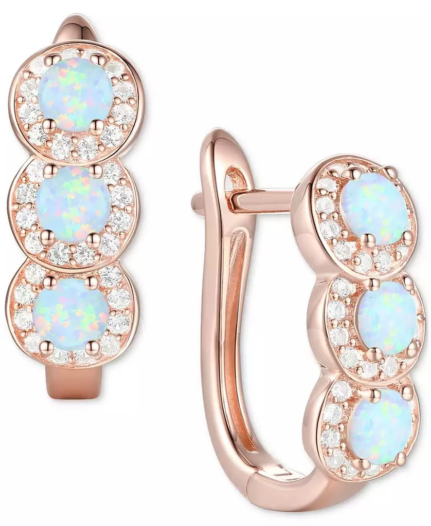 商品Macy's|Lab-Grown Opal (1/4 ct. t.w.) & Lab-Grown White Sapphire (1/4 ct. t.w.) Triple Halo Leverback Earrings in 14k Rose Gold-Plated Sterling Silver (Also in Lab-Grown Sapphire & Lab-Grown Ruby),价格¥374,第1张图片