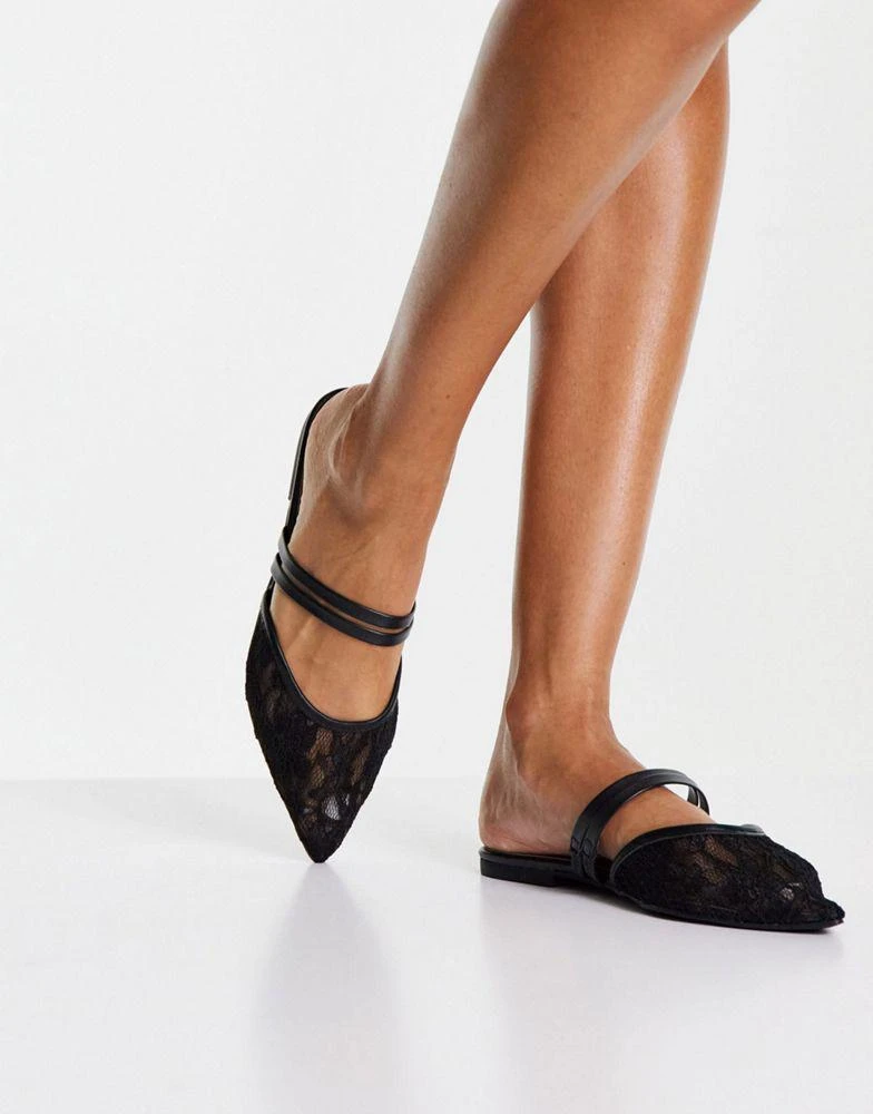商品ASOS|ASOS DESIGN Lesley pointed ballet flats in black lace,价格¥78,第2张图片详细描述