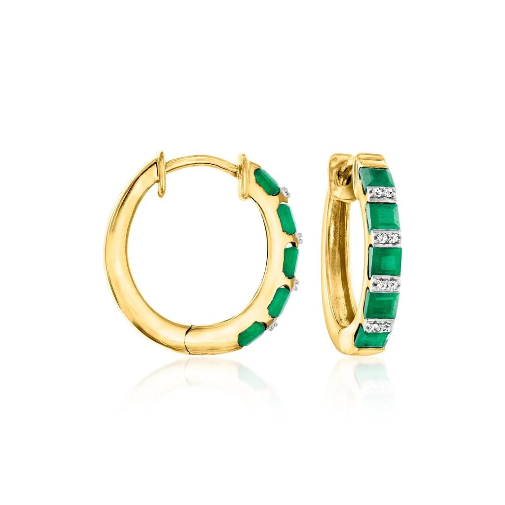 商品Ross-Simons|Ross-Simons Emerald Hoop Earrings With Diamond Accents in 18kt Gold Over Sterling,价格¥1740,第1张图片