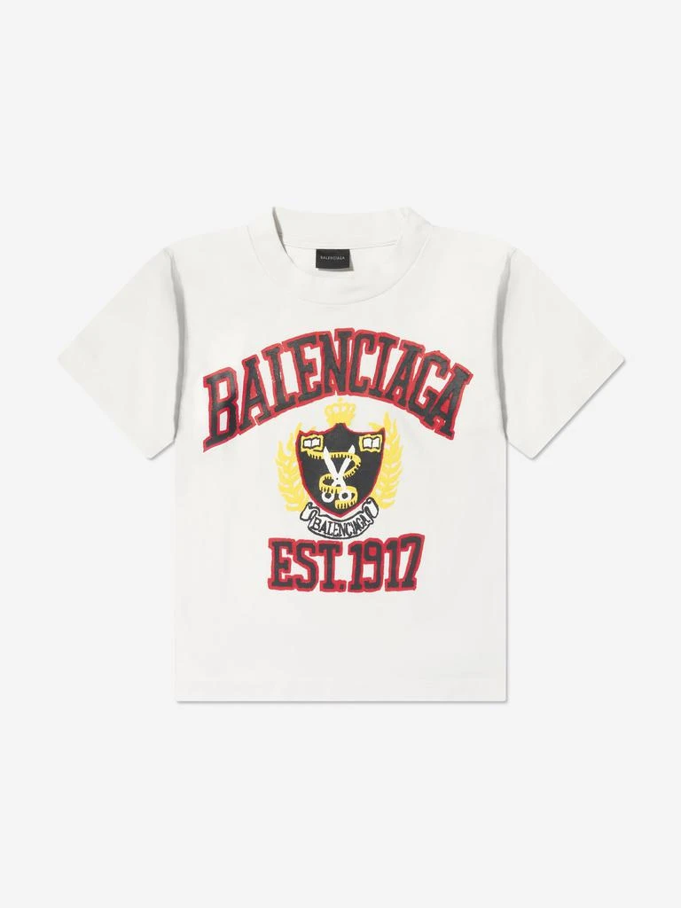 商品Balenciaga|Kids Varsity Logo T-Shirt in White,价格¥1893,第1张图片