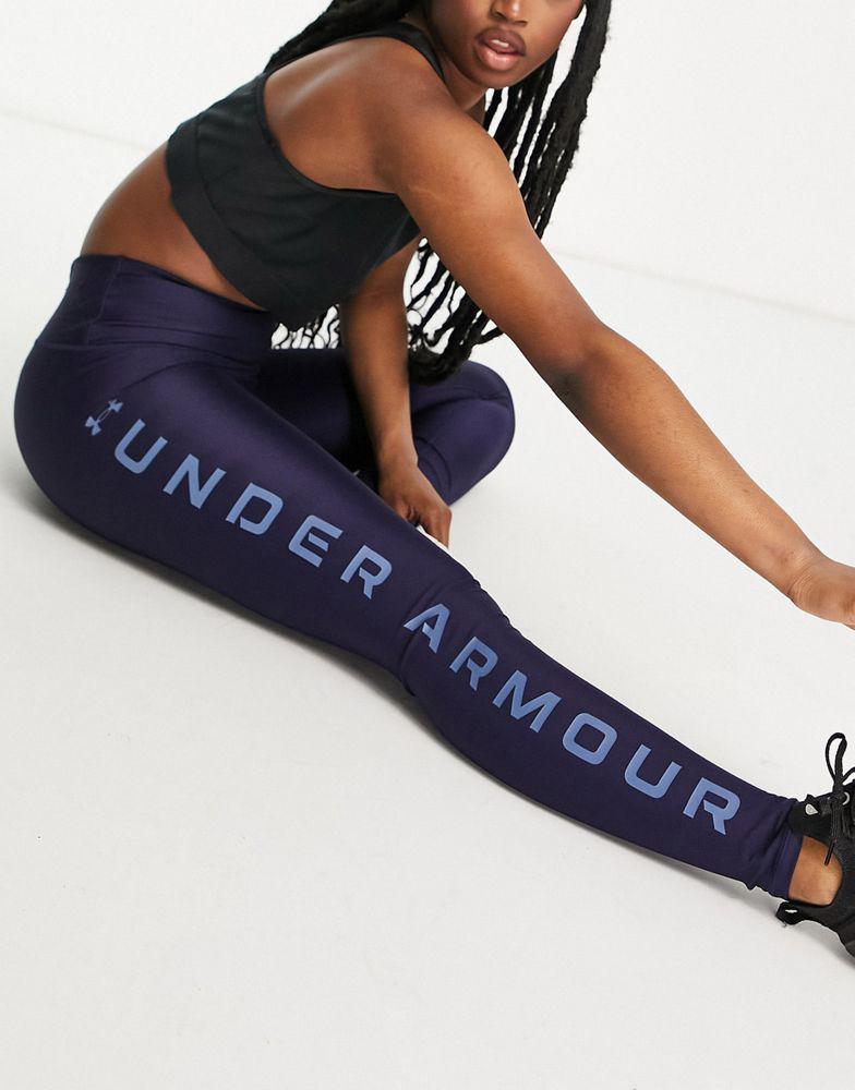Under Armour Training Heatgear branded leg leggings in navy商品第4张图片规格展示