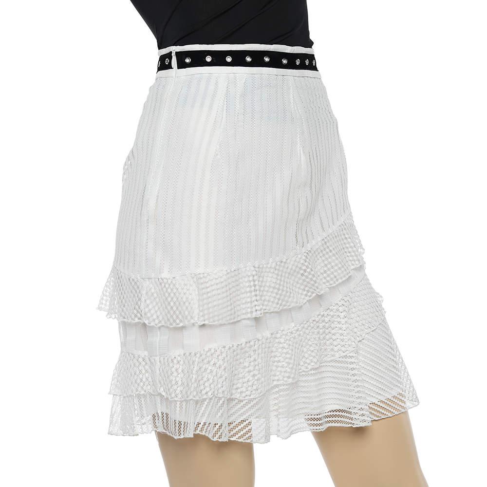 Just Cavalli White Lace Overlay Ruffle Tiered Skirt S商品第2张图片规格展示