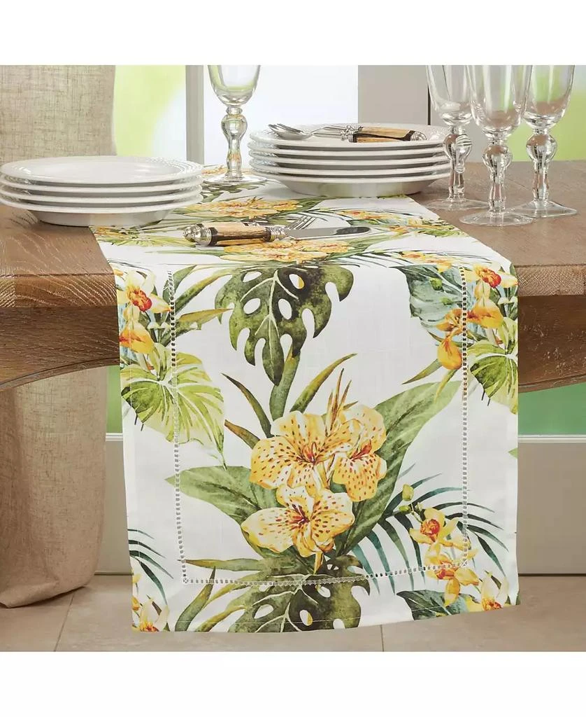 商品Saro Lifestyle|Hemstitch Table Runner with Tropical Flower Design, 72" x 16",价格¥150,第3张图片详细描述