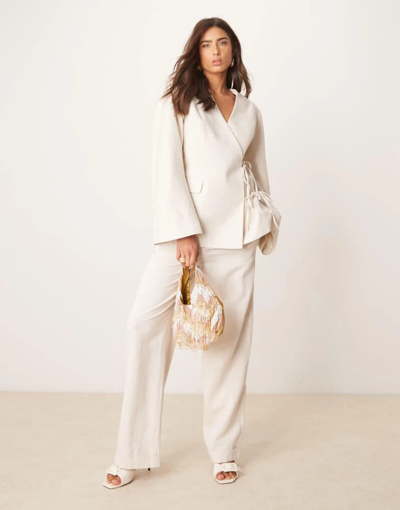 商品ASOS|ASOS DESIGN double tie side blazer co-ord in stone,价格¥628,第3张图片详细描述