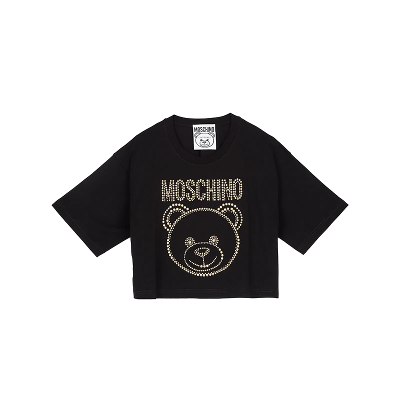 商品[国内直发] Moschino|MOSCHINO/莫斯奇诺 21早秋 女士Teddy Studs弹力针织棉T恤 黑色07085540 A1555 （清仓特价）,价格¥1409,第1张图片