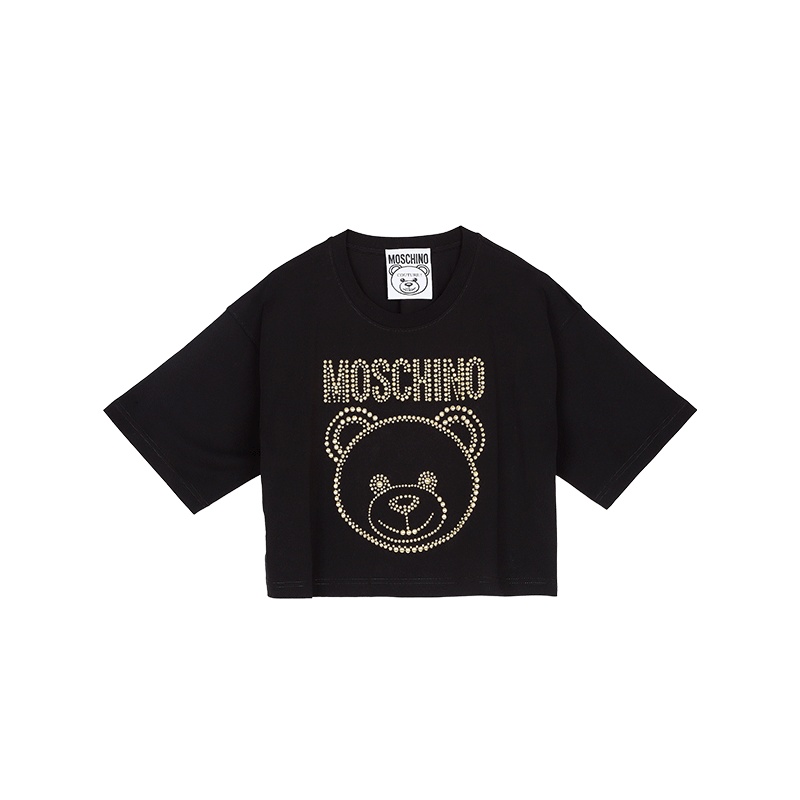 商品[国内直发] Moschino|MOSCHINO/莫斯奇诺 21早秋 女士Teddy Studs弹力针织棉T恤 黑色07085540 A1555 （清仓特价）,价格¥1383,第1张图片