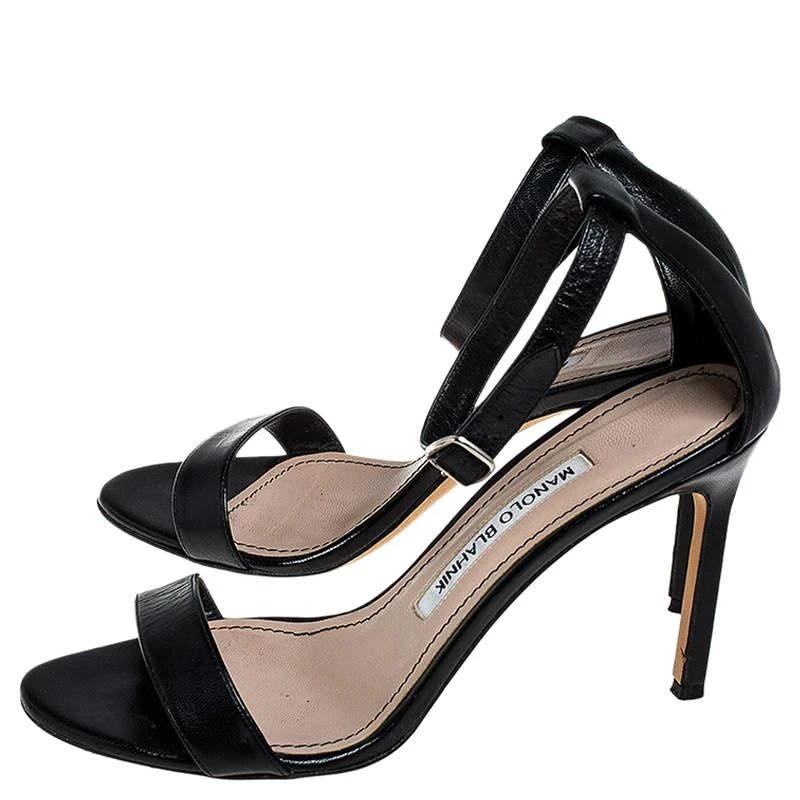 商品[二手商品] Manolo Blahnik|Manolo Blahnik Black Leather Chaos Ankle Strap Sandals Size 36,价格¥1613,第4张图片详细描述