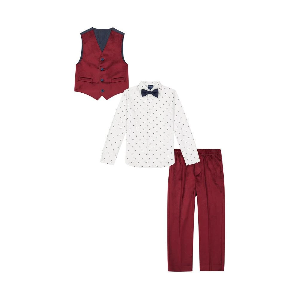 商品Nautica|Little Boys Burgundy Velvet Vest, Pant, Pattern Shirt and Bow-tie, 4 Piece Set,价格¥290,第1张图片