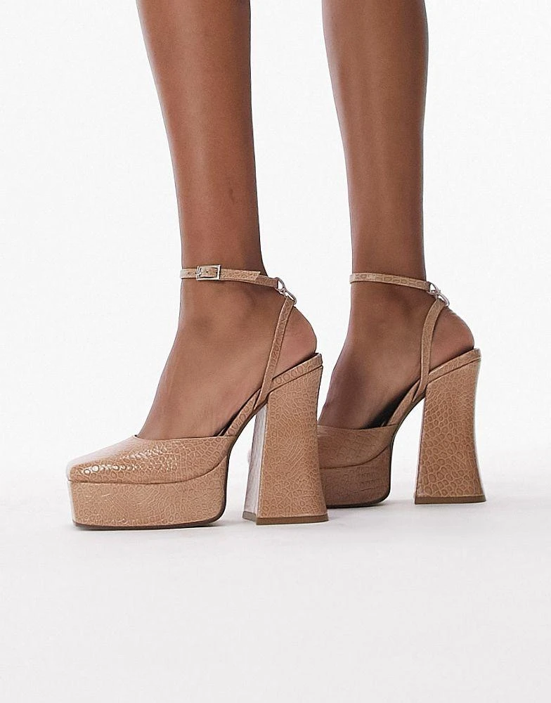 商品Topshop|Topshop Sapphire premium leather two part platform in neutral,价格¥170,第2张图片详细描述