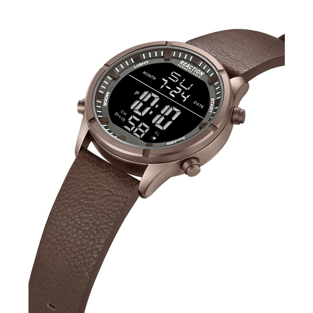 Men's Digital Brown Synthetic Leather Strap Watch, 47mm商品第2张图片规格展示