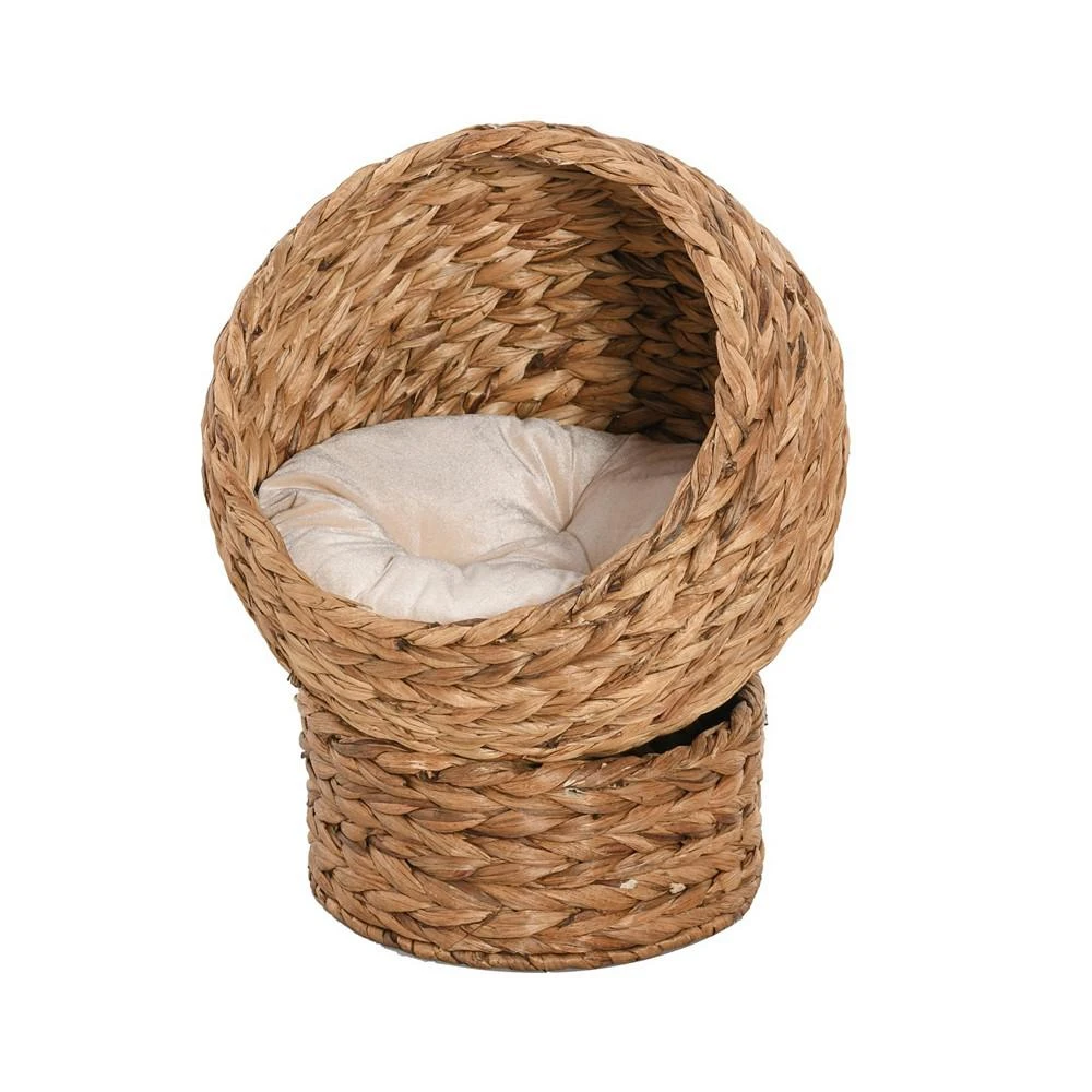 商品PawHut|24" Water Hyacinth Elevated Cat Bed Condo Pod Pet House Tree Brown,价格¥806,第3张图片详细描述