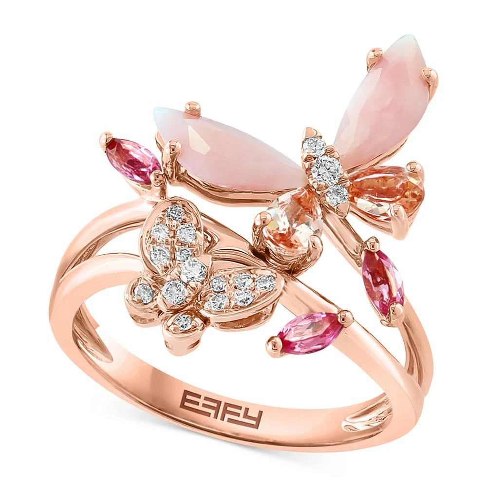 商品Effy|EFFY® Multi-Gemstone (1-1/2 ct. t.w.) & Diamond (1/10 ct. t.w.) Butterfly Ring in 14k Rose Gold,价格¥5110,第1张图片