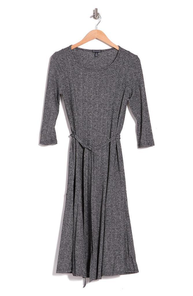 商品Nina Leonard|Sylvia 3/4 Sleeve A-Line Metallic Ribbed Midi Dress,价格¥244,第5张图片详细描述