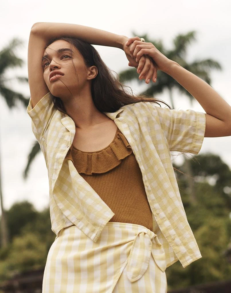 商品Madewell|Cotton-Linen Boxy Camp Shirt in Gingham Check,价格¥158,第1张图片