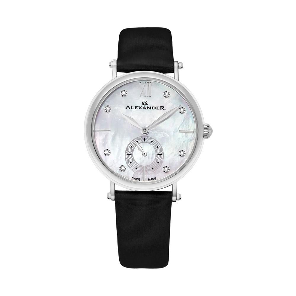 Alexander Watch AD201-01, Ladies Quartz Small-Second Watch with Stainless Steel Case on Black Satin Strap商品第1张图片规格展示