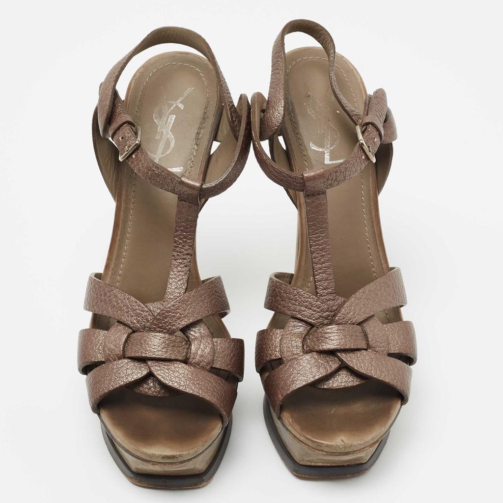 商品[二手商品] Yves Saint Laurent|Saint Laurent Metallic Bronze Leather Tribute  Ankle Sandals Size 37.5,价格¥2592,第5张图片详细描述