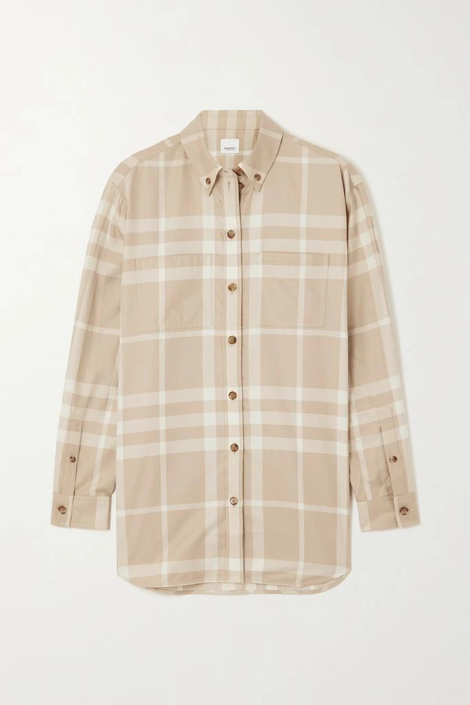 商品Burberry|刺绣格纹纯棉斜纹布衬衫,价格¥7362,第1张图片