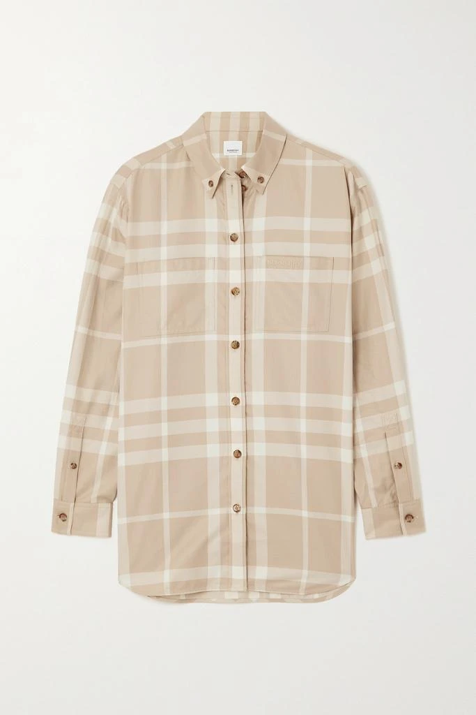 商品Burberry|刺绣格纹纯棉斜纹布衬衫,价格¥6495,第1张图片