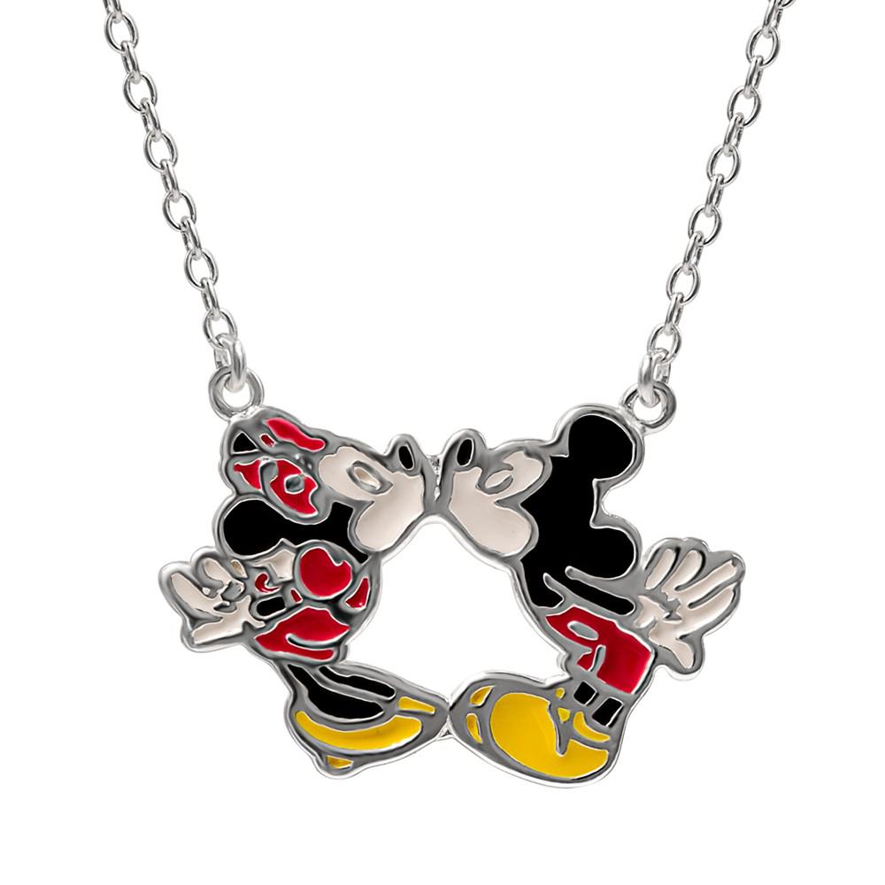 Kissing Minnie & Mickey Mouse 18" Pendant Necklace in Sterling Silver商品第1张图片规格展示