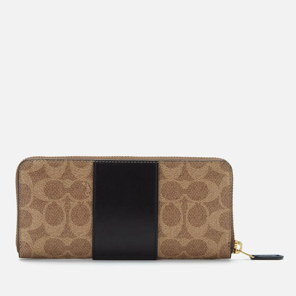 商品Coach|Coach Women's Colorblock Coated Canvas Signature Slim Accordion Zip Purse - Tan Black,价格¥668,第2张图片详细描述