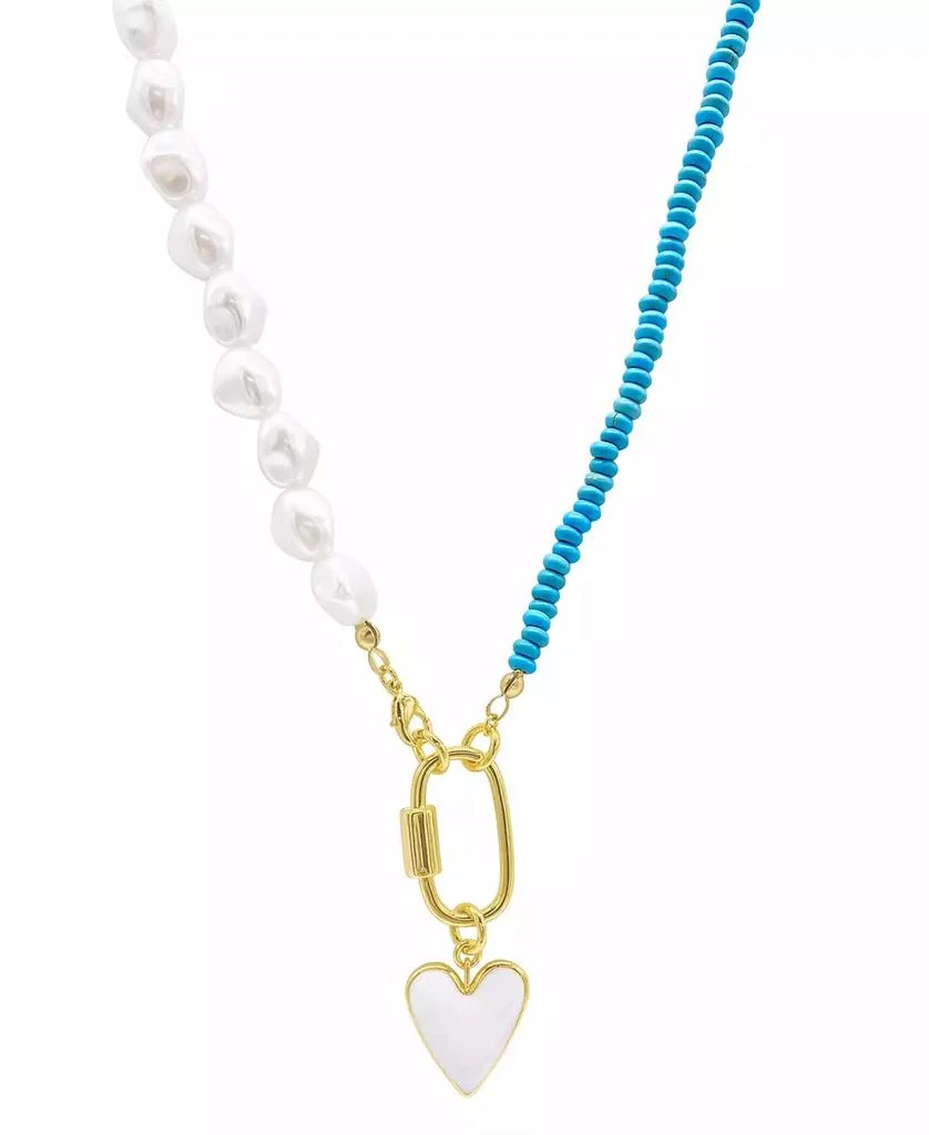 商品ADORNIA|Turquoise and Freshwater Pearl Lock and Heart Pendant Necklace,价格¥235,第3张图片详细描述