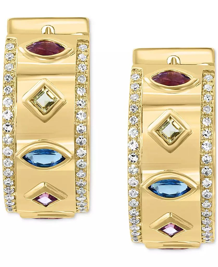 商品Effy|EFFY® Multi-Gemstone (3/4 ct. t.w.) & Diamond (1/4 ct. t.w.) Small Hoop Earrings in 14k Gold, 0.71",价格¥16295,第1张图片