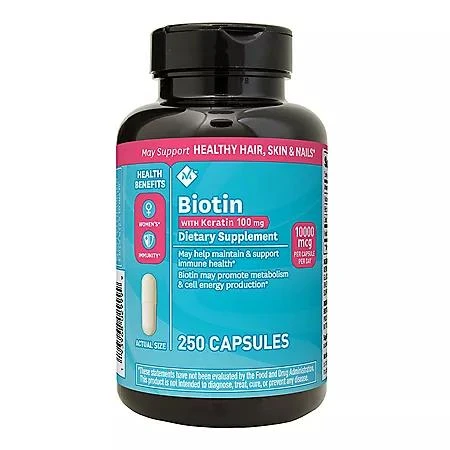 商品Member's Mark|Member's Mark Biotin 10,000mcg with Keratin 100mg Capsules, 250 ct.,价格¥91,第1张图片