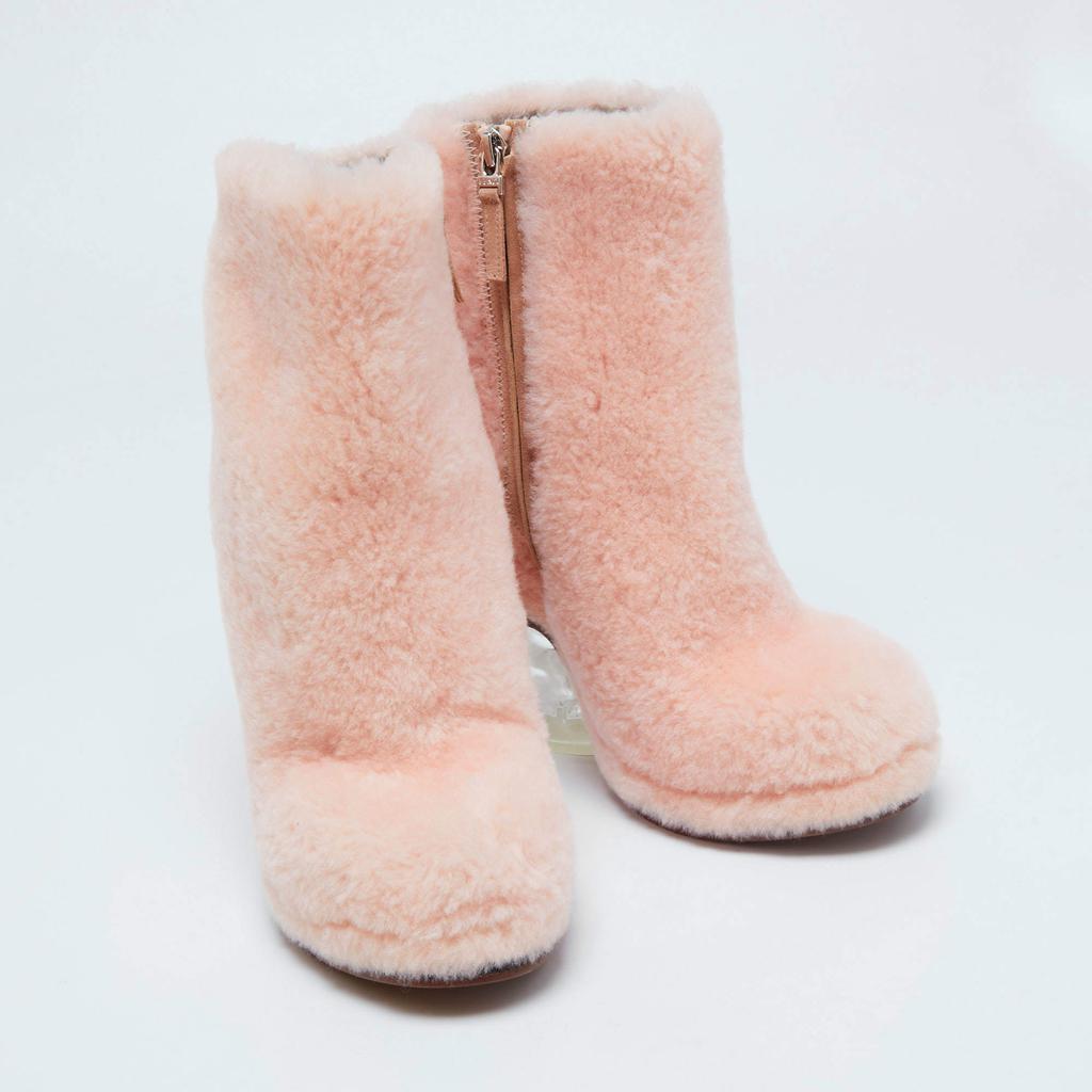 Fendi Pink Shearling Fur Ice Heel Ankle Boots Size 39商品第4张图片规格展示