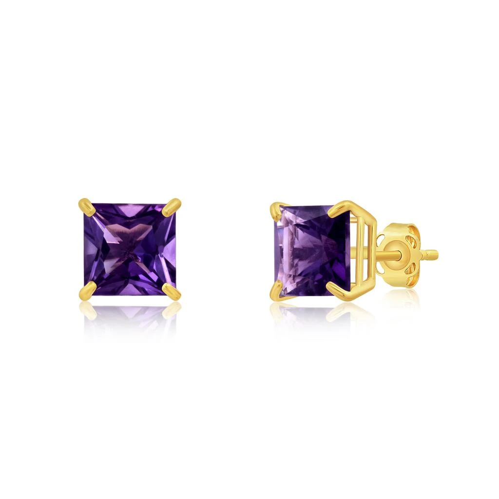 商品MAXCOLOR|14k Yellow Gold Solitaire Princess-Cut Gemstone Stud Earrings (7mm),价格¥894,第1张图片