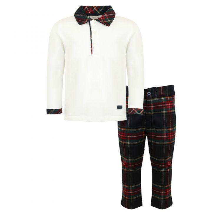 White & Tartan Polo Shirt & Trousers Set商品第1张图片规格展示