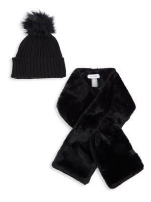 商品Calvin Klein|2-Piece Faux Fur Beanie & Pull Through Scarf Set,价格¥248,第3张图片详细描述