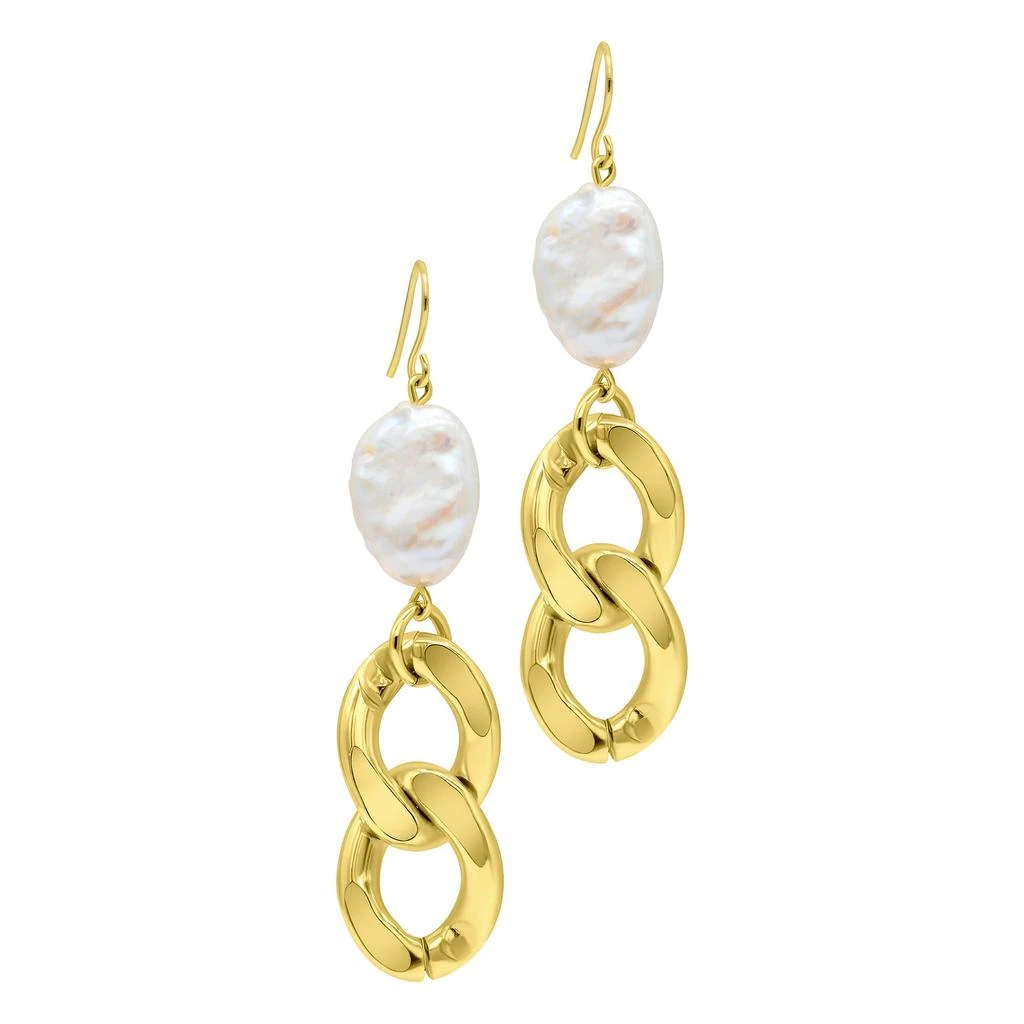 商品ADORNIA|14K Gold Plated Freshwater Pearl Curb Chain Earrings,价格¥437,第3张图片详细描述