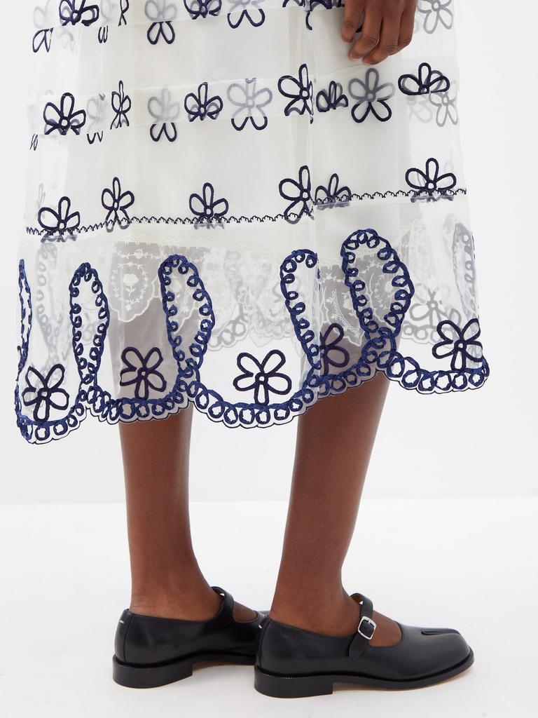 Puff-sleeved floral-embroidered organza dress商品第4张图片规格展示