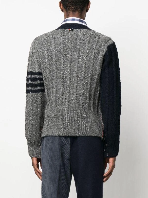 商品Thom Browne|THOM BROWNE MEN FUN MIX BICOLOR TWIST CABLE CLASSIC V NECK CARDIGAN IN DONEGAL W/ 4 BAR STRIPE,价格¥7225,第2张图片详细描述