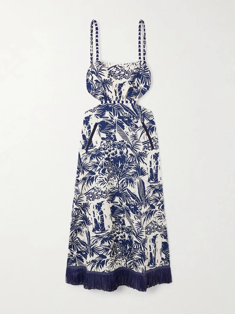 商品JOHANNA ORTIZ|Harmony 流苏带缀饰印花纯棉府绸中长连衣裙  - US8,价格¥12050,第1张图片