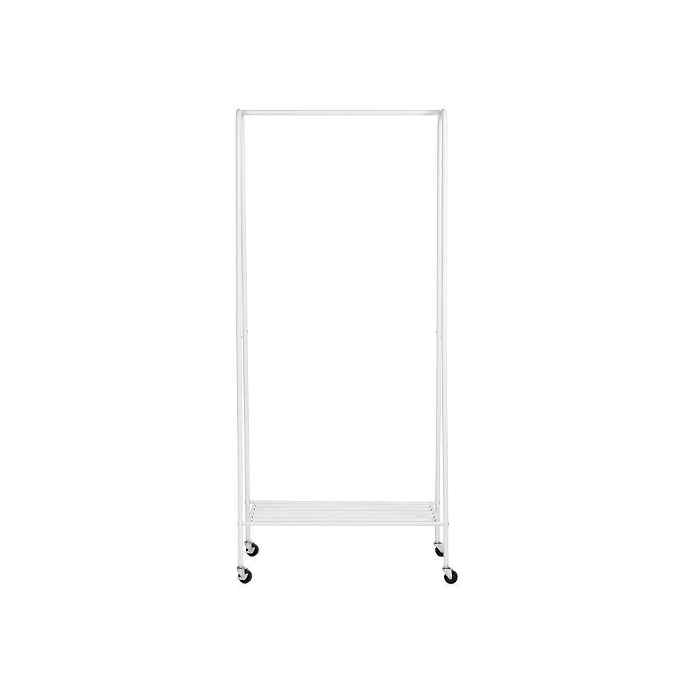 Matte White Metal Rolling Clothes Rack with Shelf 商品