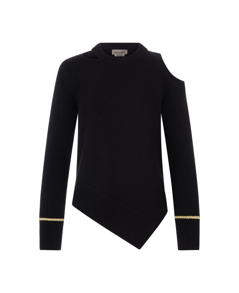 商品Alexander McQueen|Woman Black Asymmetrical Cutwork Sweater,价格¥6800,第1张图片