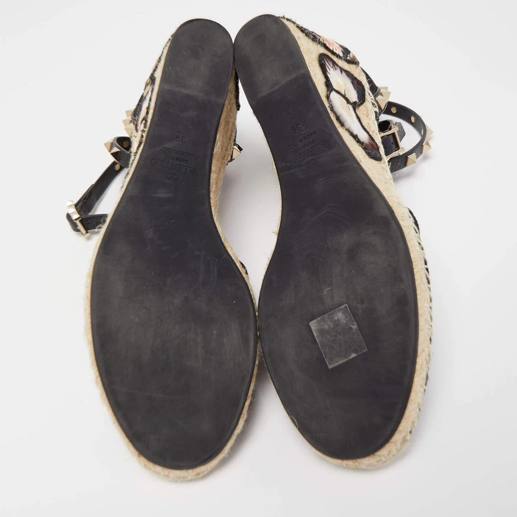 Valentino Black Canvas Rockstud Butterfly Applique Espadrille Wedge Pumps Size 39 商品