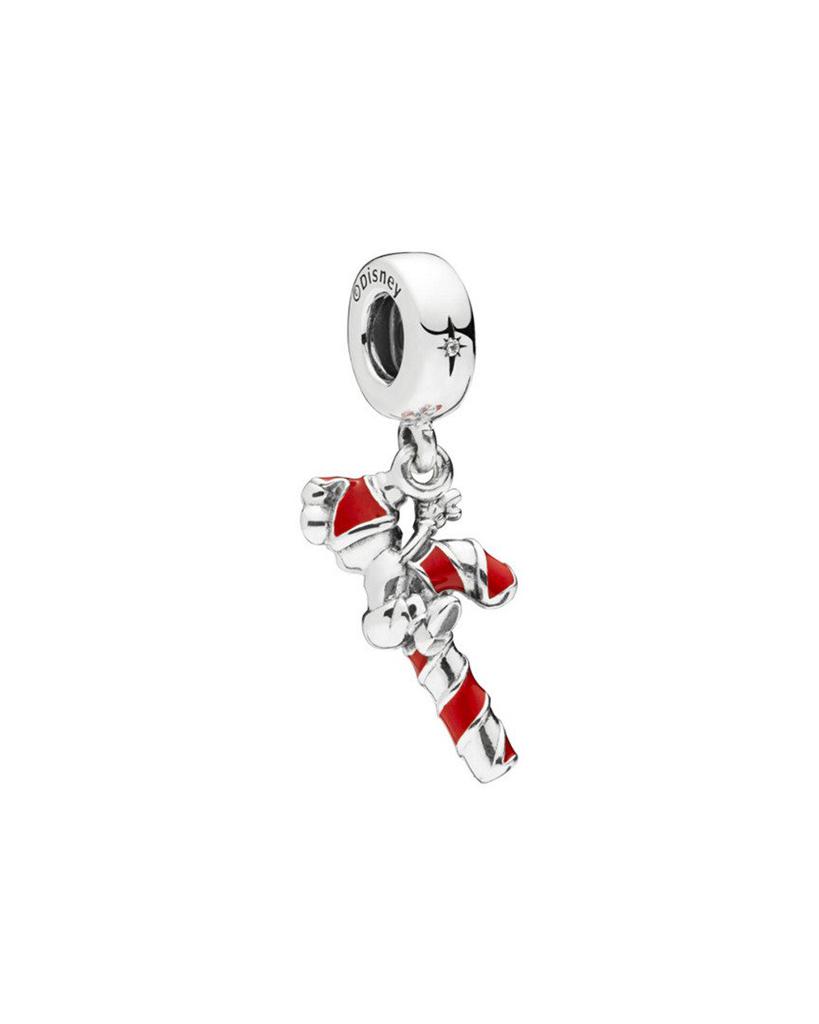 PANDORA Disney Silver CZ & Enamel Santa Mickeys Candy Cane Dangle Charm商品第2张图片规格展示