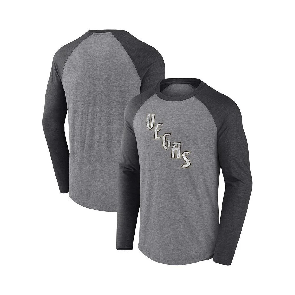 商品Fanatics|Men's Branded Heather Gray, Black Vegas Golden Knights Special Edition 2.0 Long Sleeve Raglan T-shirt,价格¥250,第1张图片