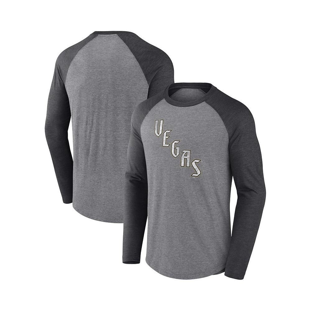 商品Fanatics|Men's Branded Heather Gray, Black Vegas Golden Knights Special Edition 2.0 Long Sleeve Raglan T-shirt,价格¥323,第1张图片