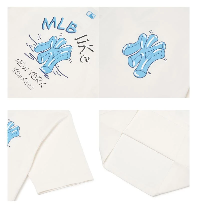 商品MLB|MLB 纽约洋基队 logo 印花短袖T恤 男女同款 象牙白色,价格¥545,第7张图片详细描述