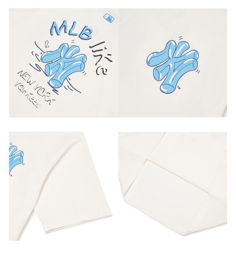 商品MLB|MLB 纽约洋基队 logo 印花短袖T恤 男女同款 象牙白色,价格¥551,第9张图片详细描述