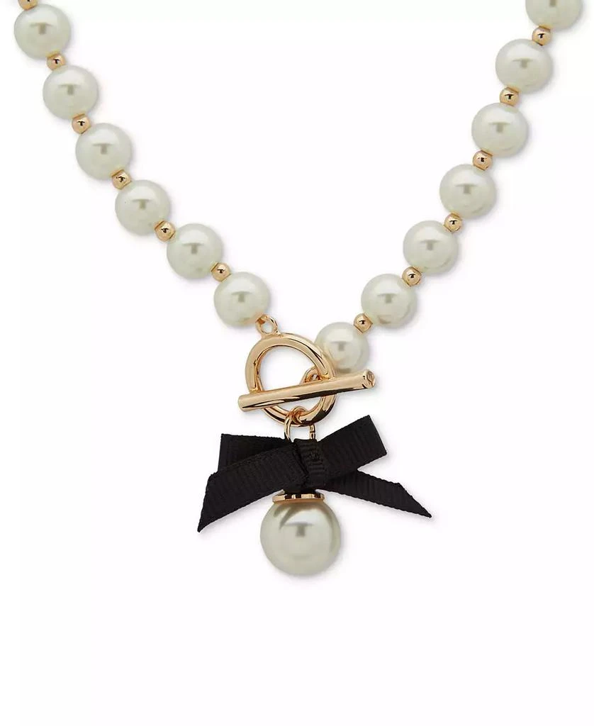 商品Anne Klein|Gold-Tone Imitation Pearl & Black Bow Toggle Pendant Necklace, 16" + 3" extender,价格¥189,第1张图片